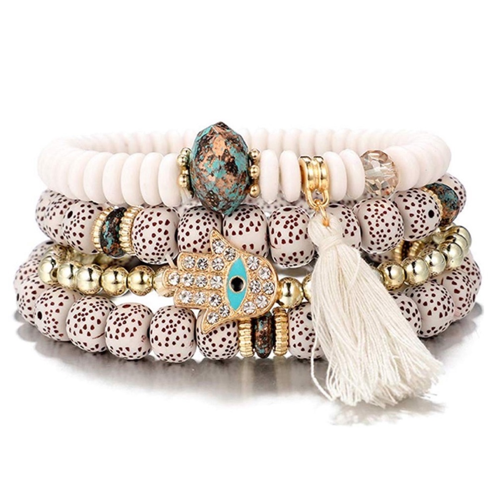 Beaded Evil Eye Hamsa Stackable Stretch Bracelets - Picture 1 of 7
